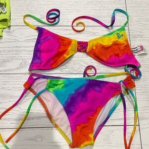 Roxy Girls Rainbow Tie-Dye Bikini - Pink, Orange, Yellow, Green, Blue, Purple
